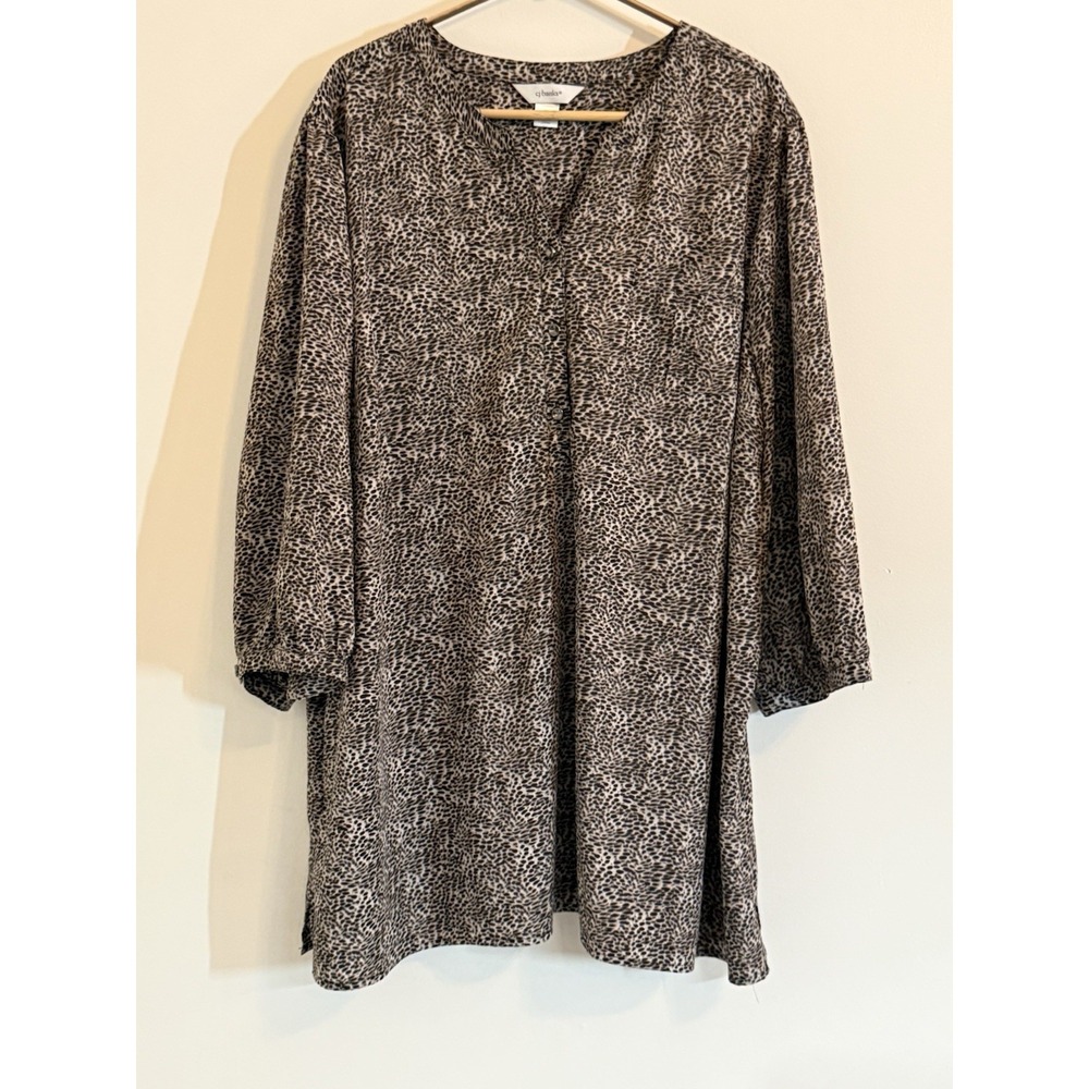 CJ Banks Womens Tunic Top Size 3X Animal Print Blouse Feminine Office Casual